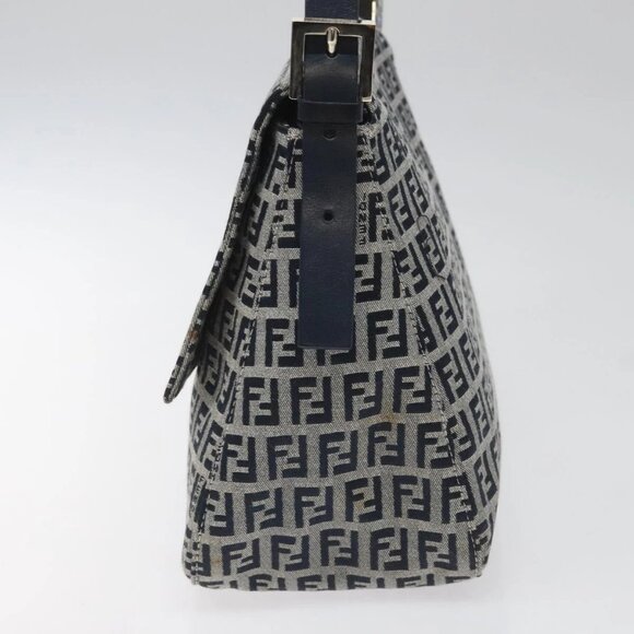 FENDI Zucchino Canvas Mamma Baguette Shoulder Bag Navy Auth 113562V - Picture 6 of 16